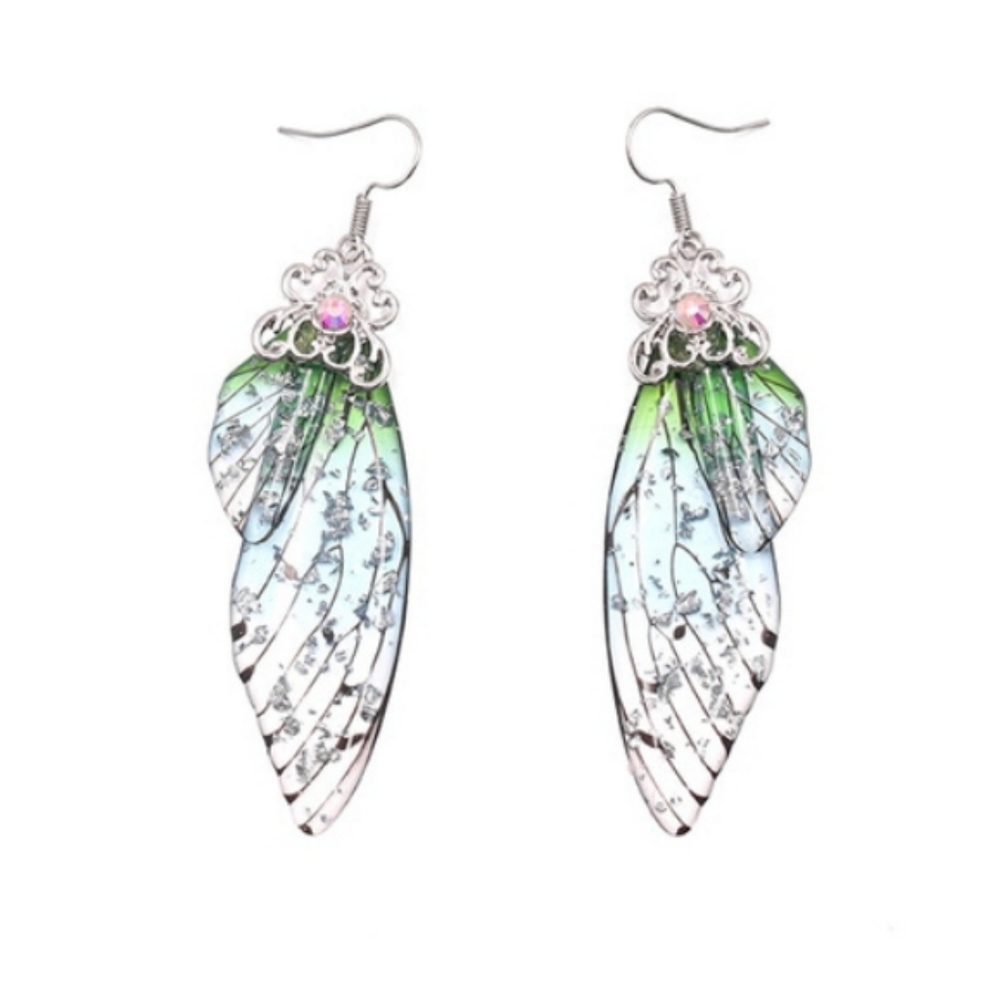 Butterfly wing earrings blue and green